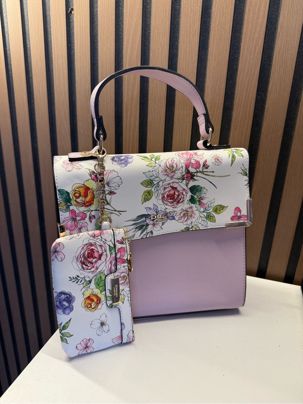 DUNE LONDON - Floral Print Top-Handle Satchel in Light Pink